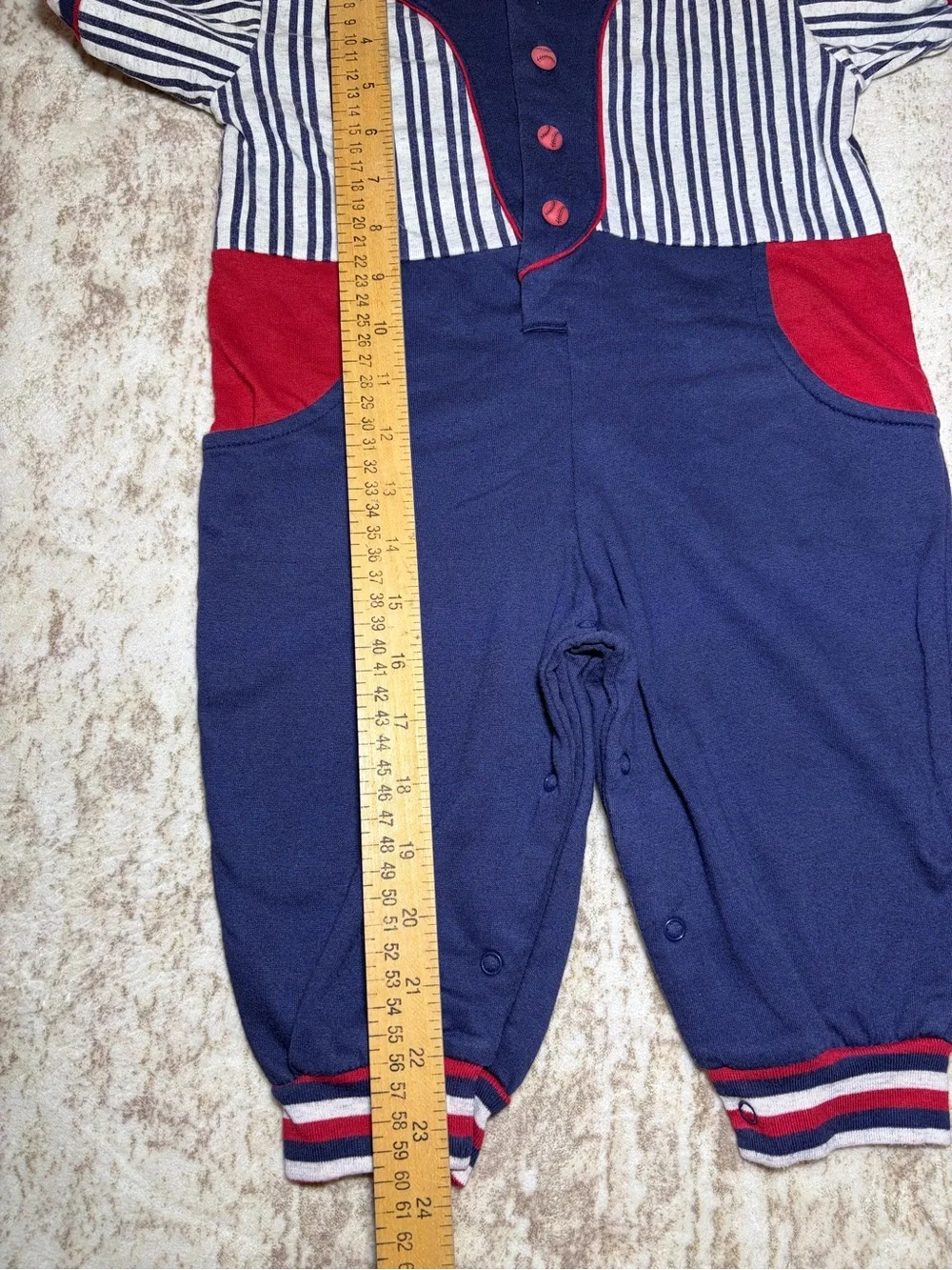 Vintage 90s GoodFellas Baby Baseball Romper 18M Striped Red Blue